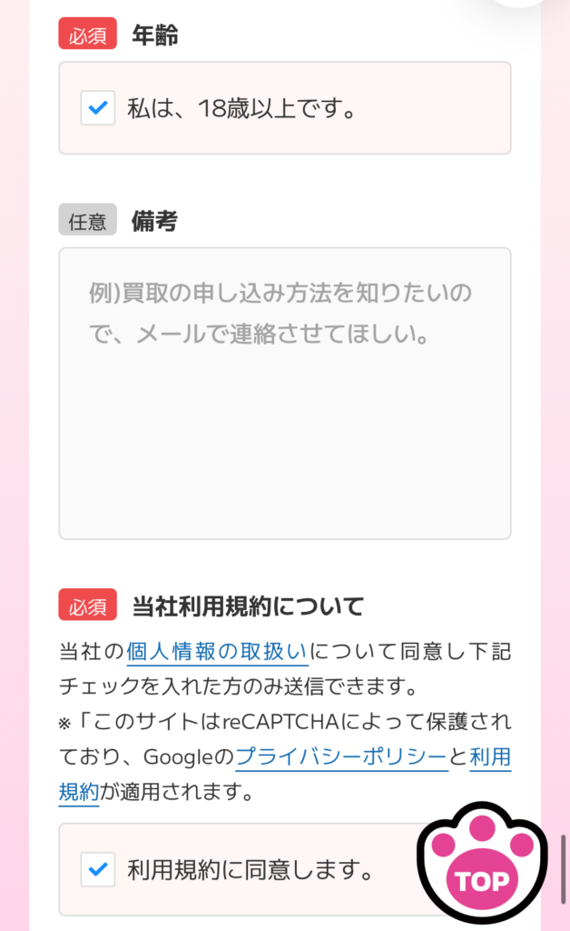 年齢のチェック画面